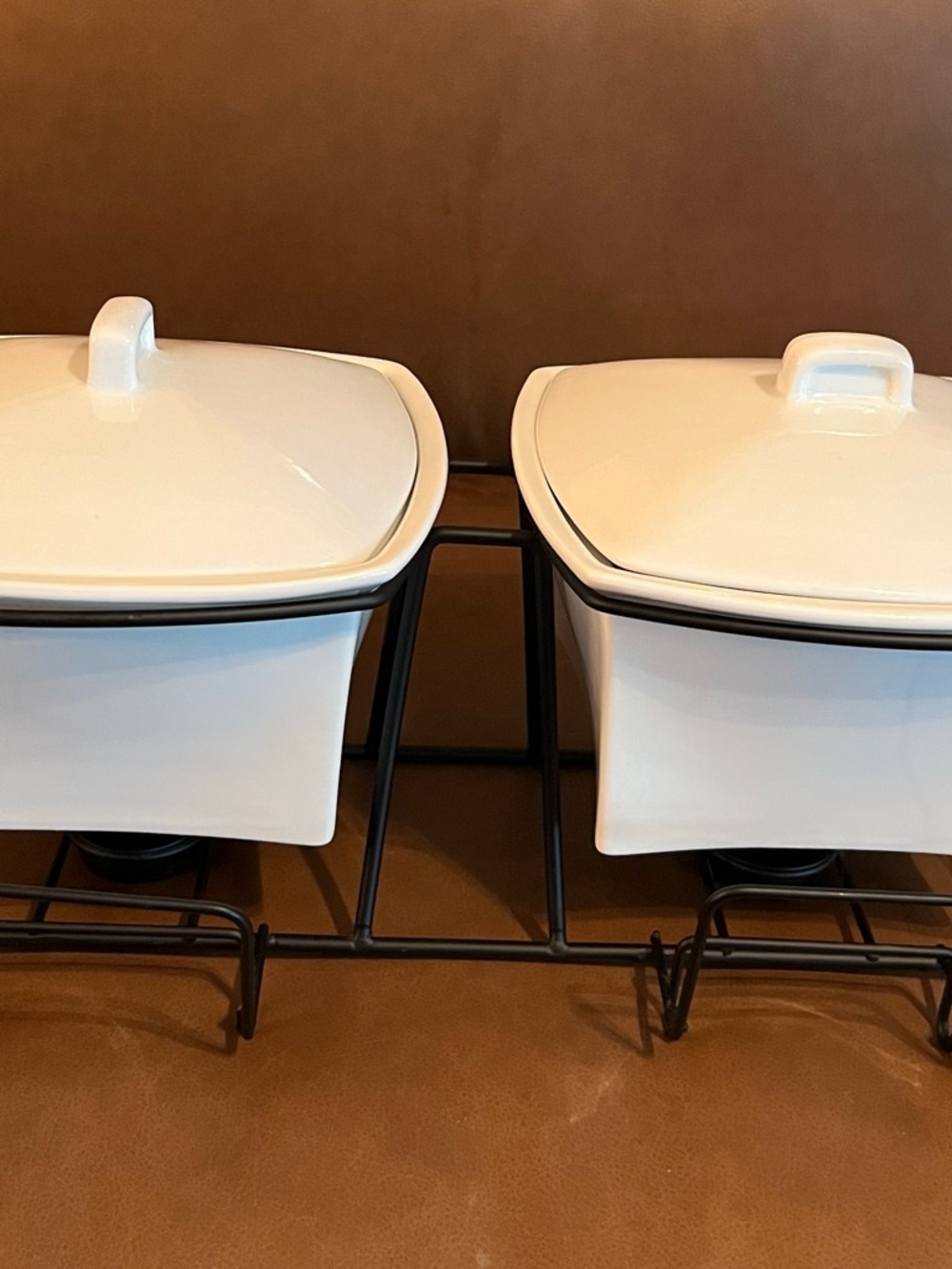 B Smith Double Casserole Dish w/ Warming Stand